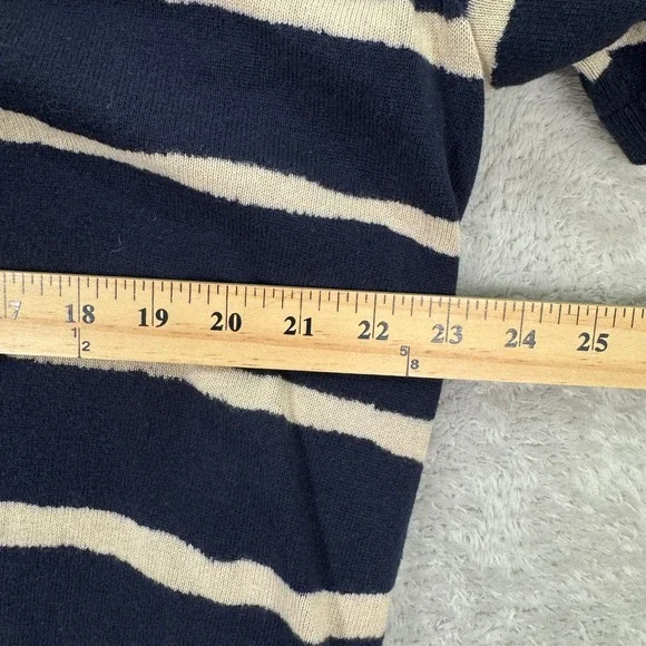 Ted Baker London Mens Size 5 XL Knit Polo Shirt Navy Blue Cream Striped Cotton - Picture 4 of 7